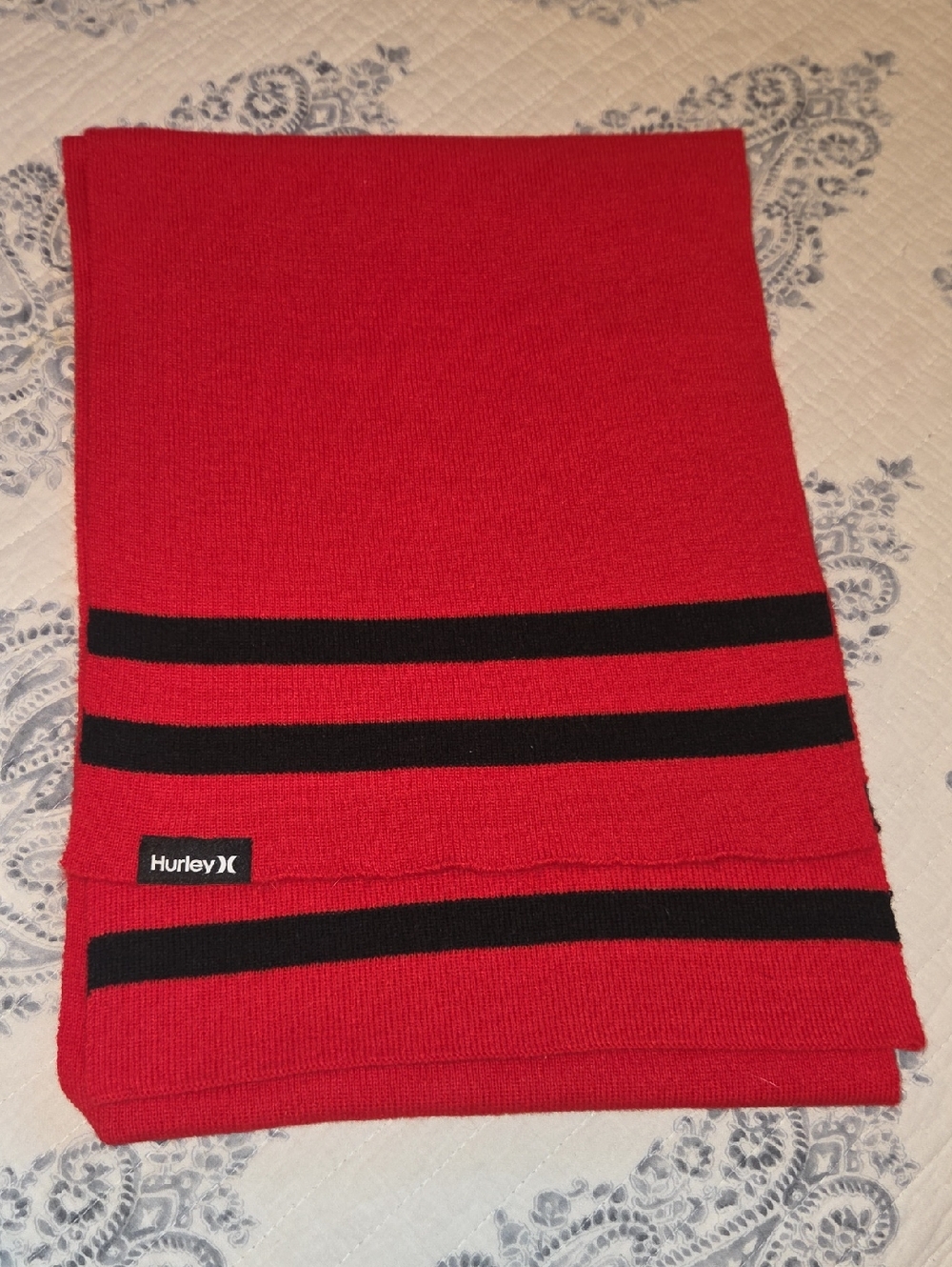 Hurley Red and Black Striped Knit Scarf